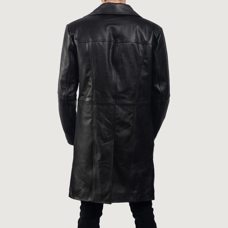 Mens Don Long Black Leather Coat Tilted Back-8-1718117763830